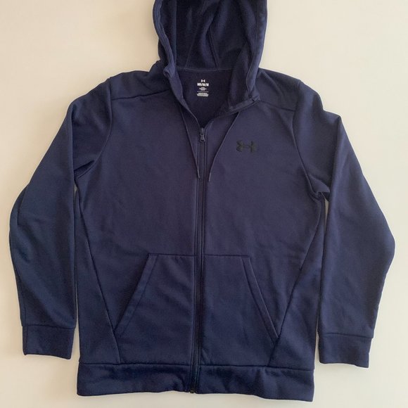Under Armour Other - NWOT Under Armour Fleece Loose Size Medium Full Zip Hooded Navy Blue Men's